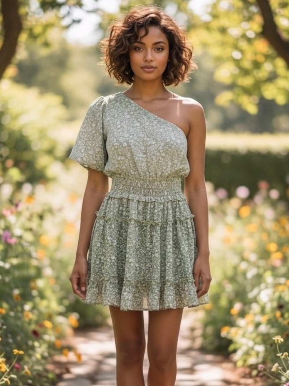 🚨LAST CHANCE-removing 9/30🚨 BaeVely One-Shoulder Green Floral Mini Dress-NWOT